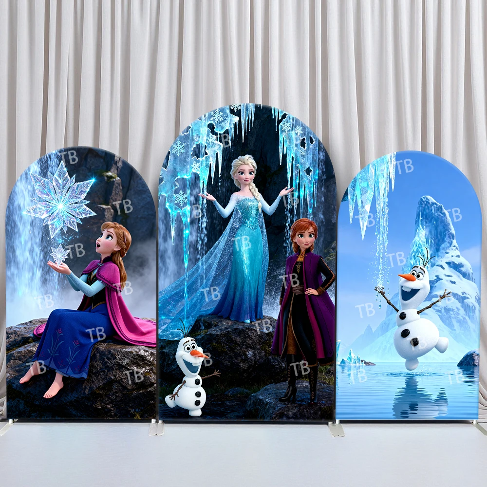 

TB Frozen Arch Backdrop Cover Birthday & Baby Shower Ice Cave Crystal Interaction Theme with Elsa Anna Olaf for Kids Photo Booth