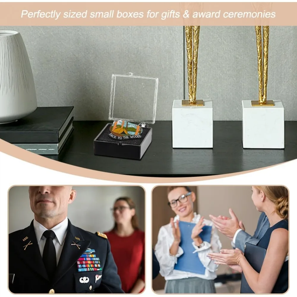 20 قطعة صندوق هدايا من البلاستيك الشفاف للدبوس 2x1.7x0.9 بوصة صناديق عرض سوداء لشارة شفافة التلبيب دبوس عرض العرض