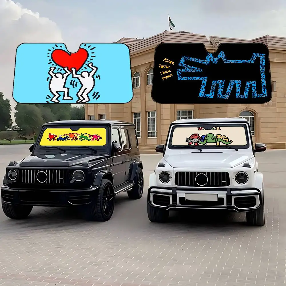 

K-KeithsS H-Haring Car Windshield Funny Sun Shade Foldable UV Ray Sun Visor Protector Sunshade For Front Window