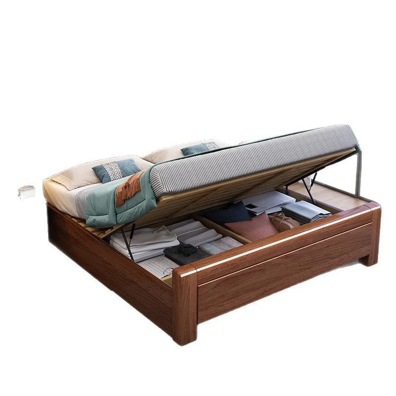 

New Chinese-style solid wood simple and fashionable golden silk sandalwood hard bed, rechargeable storage