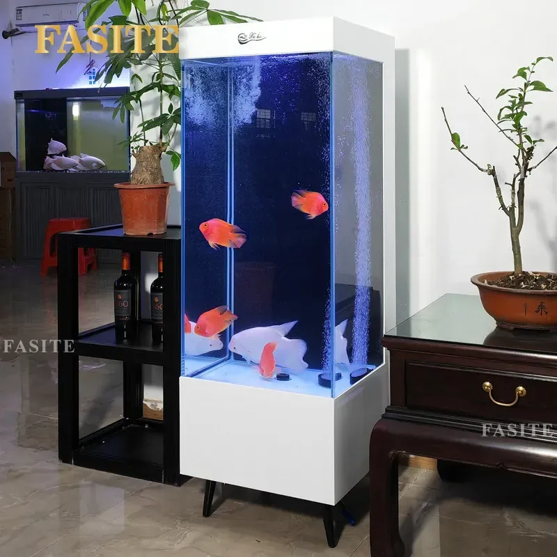 For Household Ultra White Floor to Ceiling Fish Tank New Light Luxury Living Room Full Set Back Filter Against Wall No Change