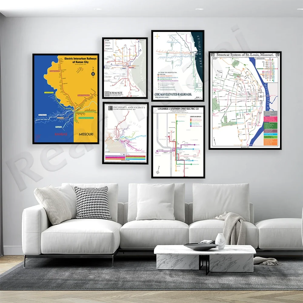 St. Louis, Milwaukee Streetcar System, Columbus Ohio, Kansas City Missouri Cincinnati Ohio Light Rail System, Chicago Map Poster