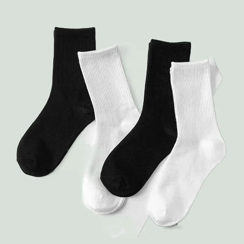 5 Pairs High Quality Men Crew Socks New Black White Middle Tube Streetwear Soft Breathable Cotton Casual Sports Socks