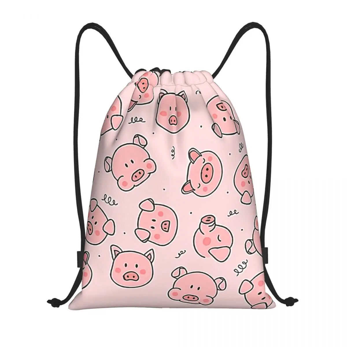 Pink Pig Face Cartoon Pattern Drawstring Bags Men Women Portable Sports Gym Sackpack Training Backpacks
