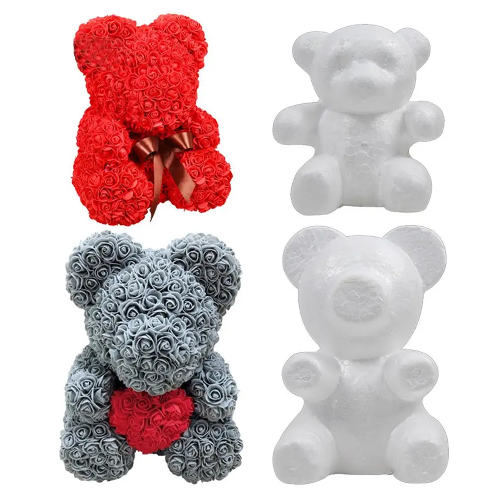 Bear-Shaped Modeling White 3D Polystyrene Foam Bear Mini PE Foam Rose Flower for DIY Crafts Gifts Valentine's Day Party Supplies