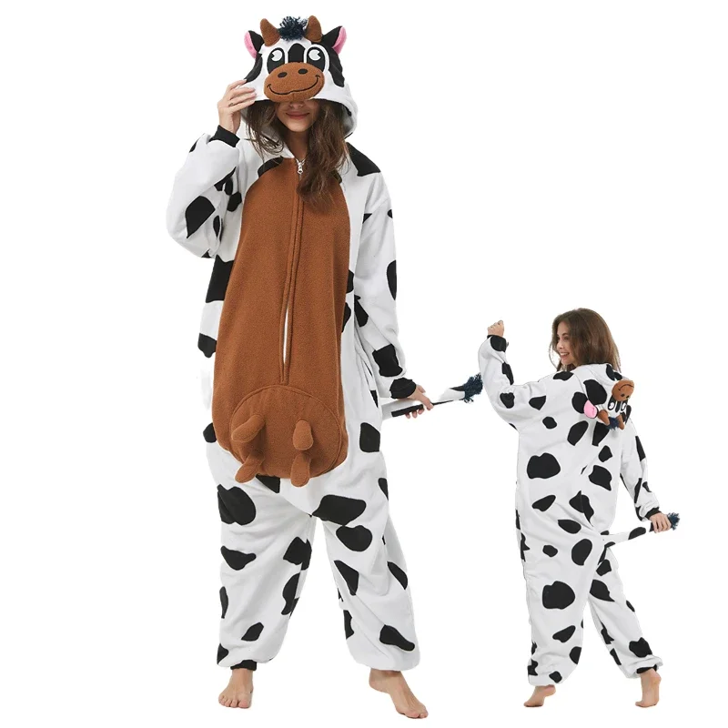 XXL Adult Zipper Anime Cow Kigurumi Onesie Women Men Overalls Funny Cute Winter Pajamas Festival Outfit Animal Costumes Jumpsuit