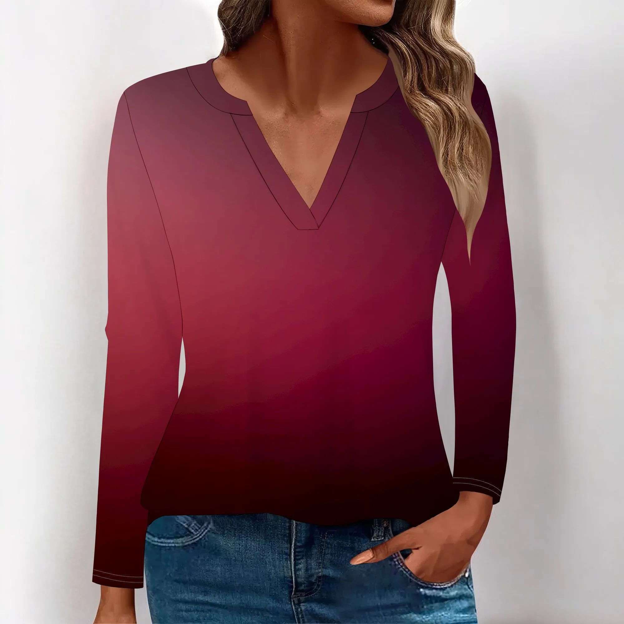 เสื้อแขนยาวผู้หญิง V คออินเทรนด์หลวม Fit Tunic Tops สําหรับผู้หญิง Dressy เสื้อลําลองสตรีเสื้อผ้าฤดูใบไม้ร่วง