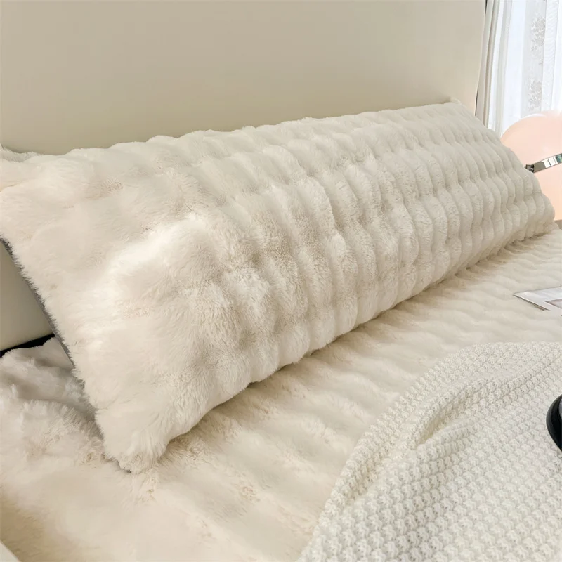 Long Plush Bed Pillow Cover Pure Color Winter Warm Shaggy Pillowcase Side Zipper Fluffy Sleeping Pillow Case