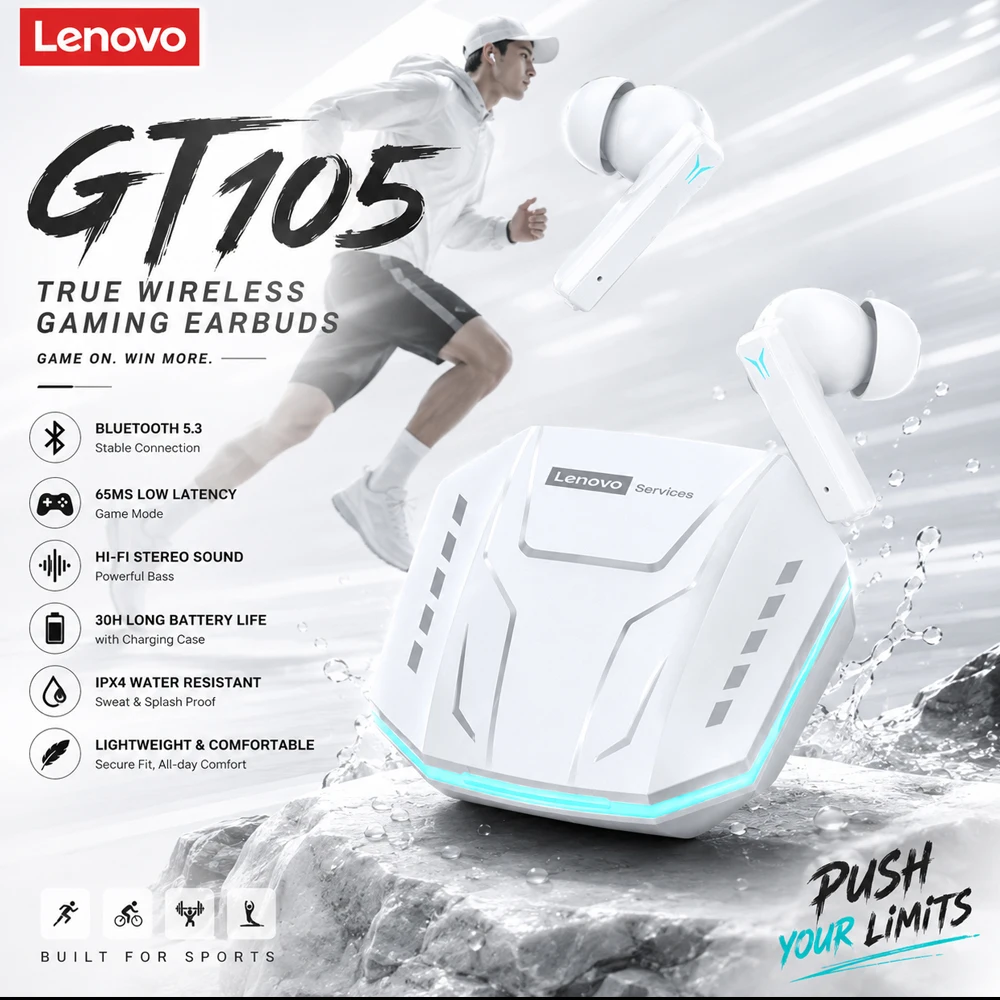 Phone Cases Com - Lenovo GT105 oyun kulaklığı, Bluetooth 6.0,
