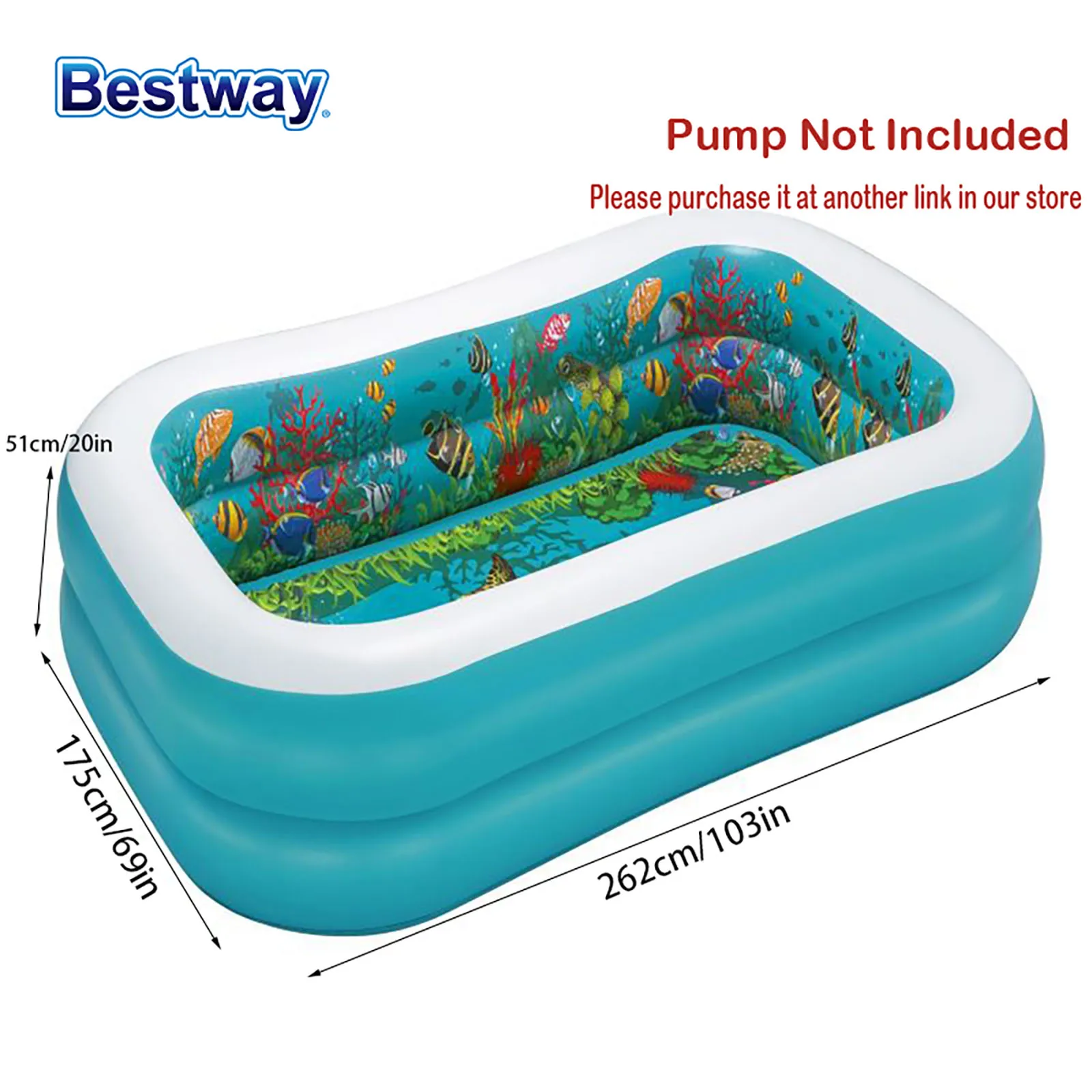 Bestway-Piscine gonflable rectangulaire, 1 pièce, avec 2 paires d'yeux 3D, monde sous-marin 3D, 54177