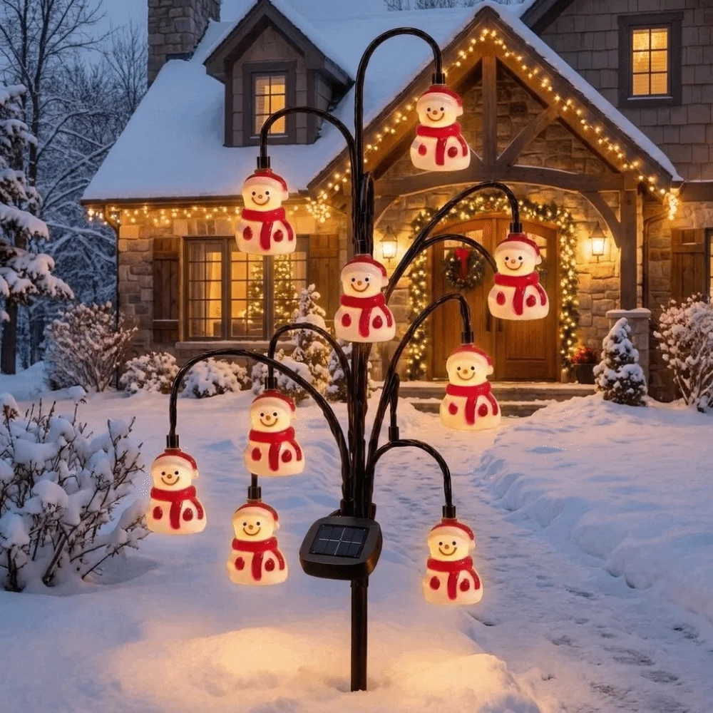 Solar Powered Santa Claus Ground Stake Lights Weatherproof Eco-Friendly Snowman Stake Lamp PET Auto-On