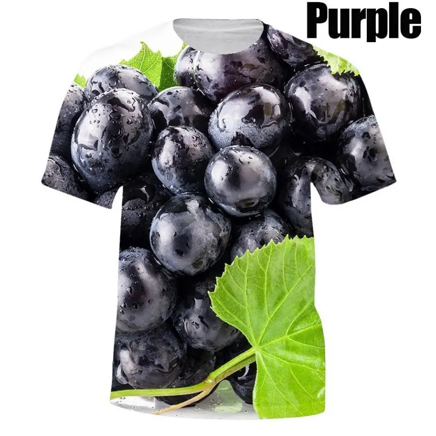 Men Fresh Red Grape Green Leaf 3D Print White T-shirt Crew Neck Short Sleeve Casual Fruit Pattern Tops Multiple Grape Designs