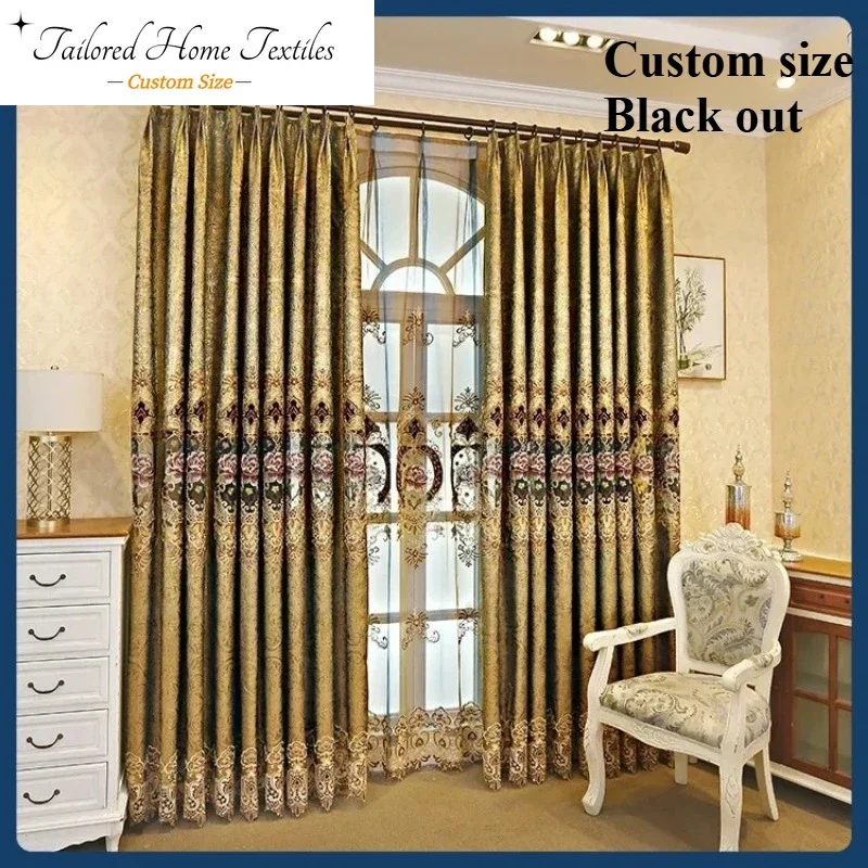 Gold Gilded Embroidered Hollowed Out Velvet Curtains for Living Room Bedroom Partition Curtains Customized Villa Valance Tube