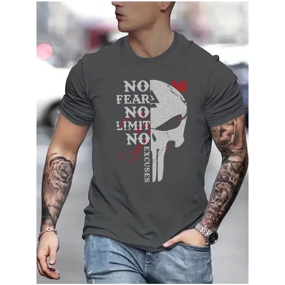 

Мужская футболка, модная трендовая Повседневная модная футболка с принтом черепа, с коротким рукавом и круглым вырезом, летняя уличная Мужская футболка, одежда