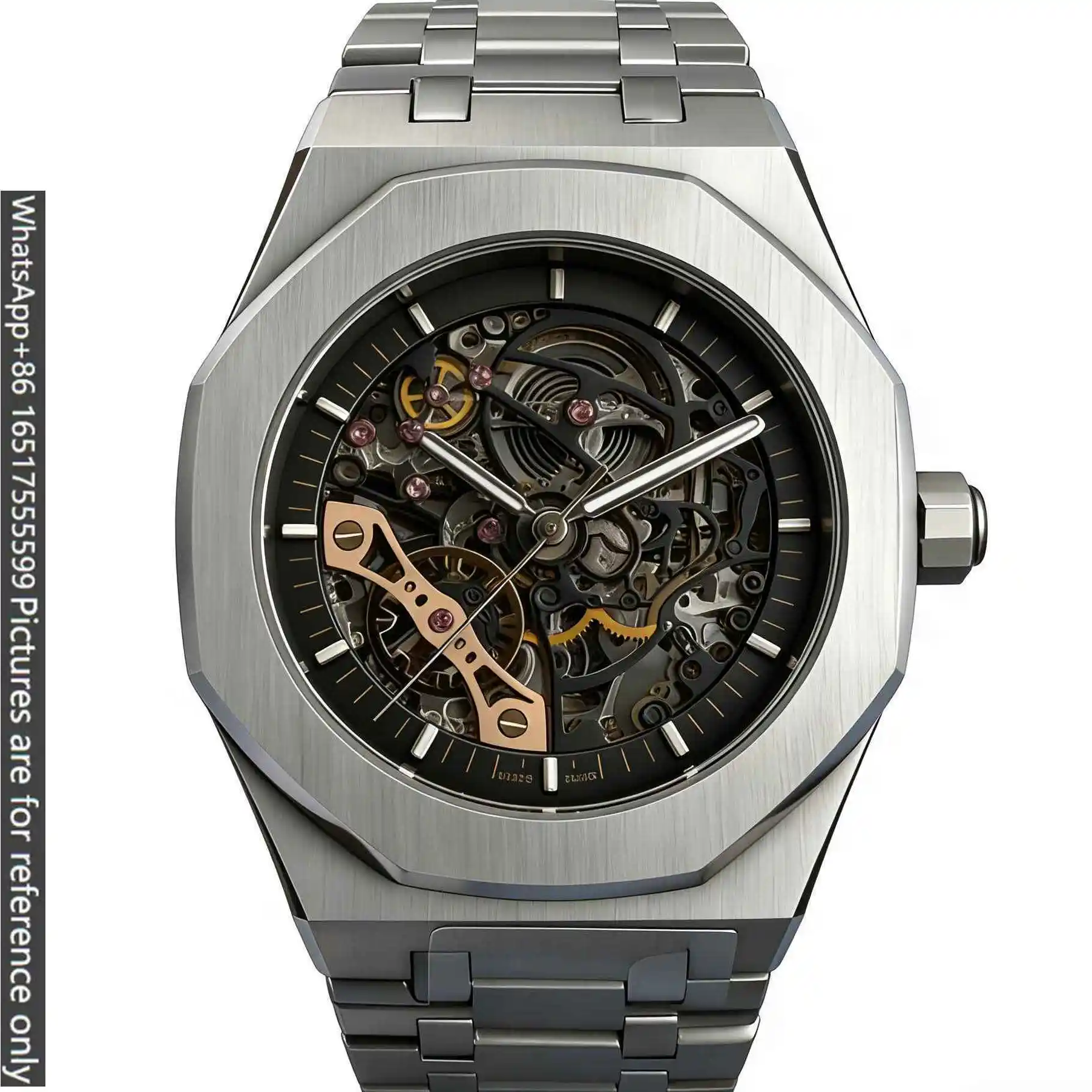 42mm Streamlined Modern Mens Luxury Watches Matte Solid 904L Steel Automatic Movement Open Skeleton Dial Wear Resistant Long view 5