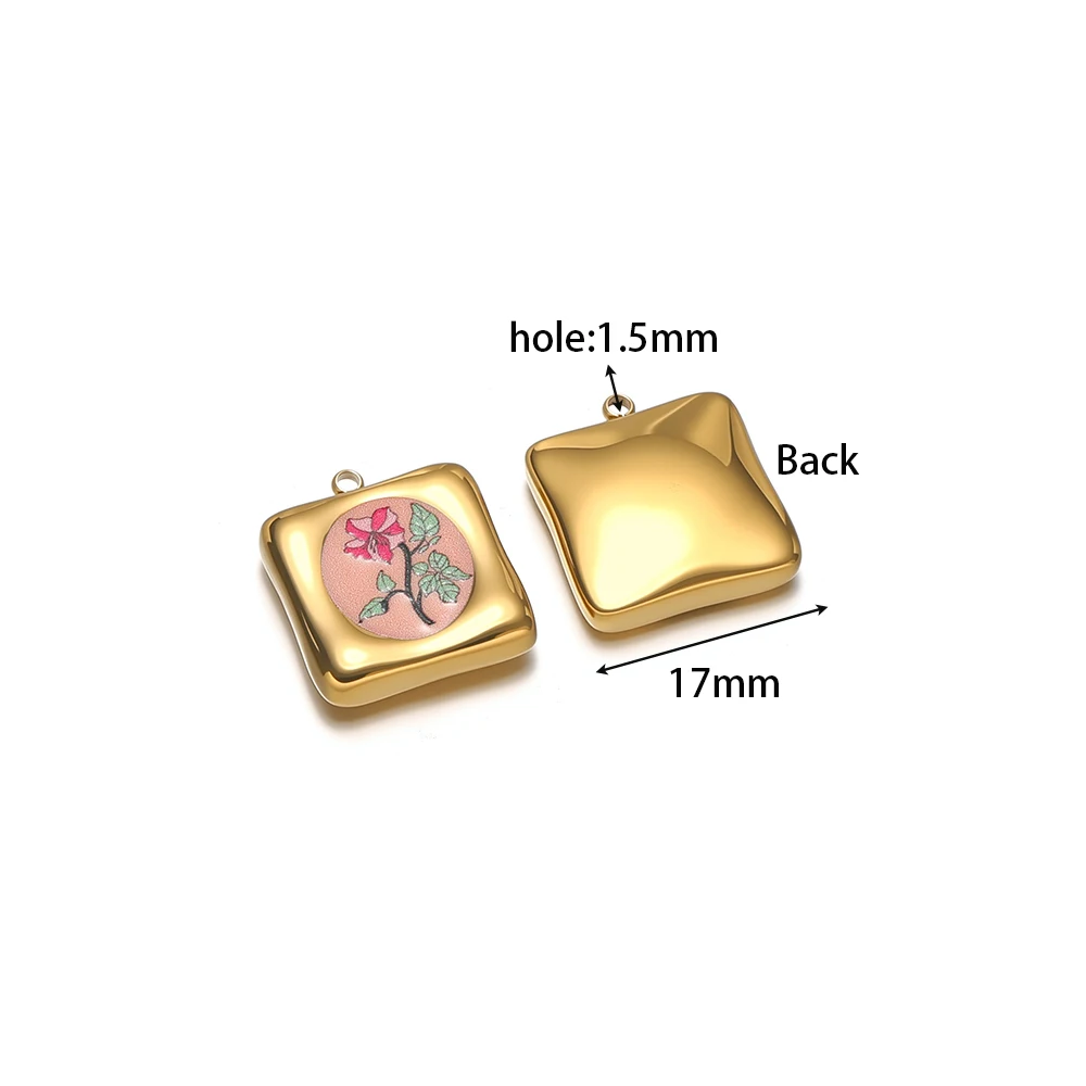 4 Stück Edelstahl-Emaille-Blumenanhänger, quadratische Charms für DIY-Schmuckherstellung für Frauen, Halsketten, Ohrringe, Fußkettchen, Zubehör in Großpackung – Detail 2