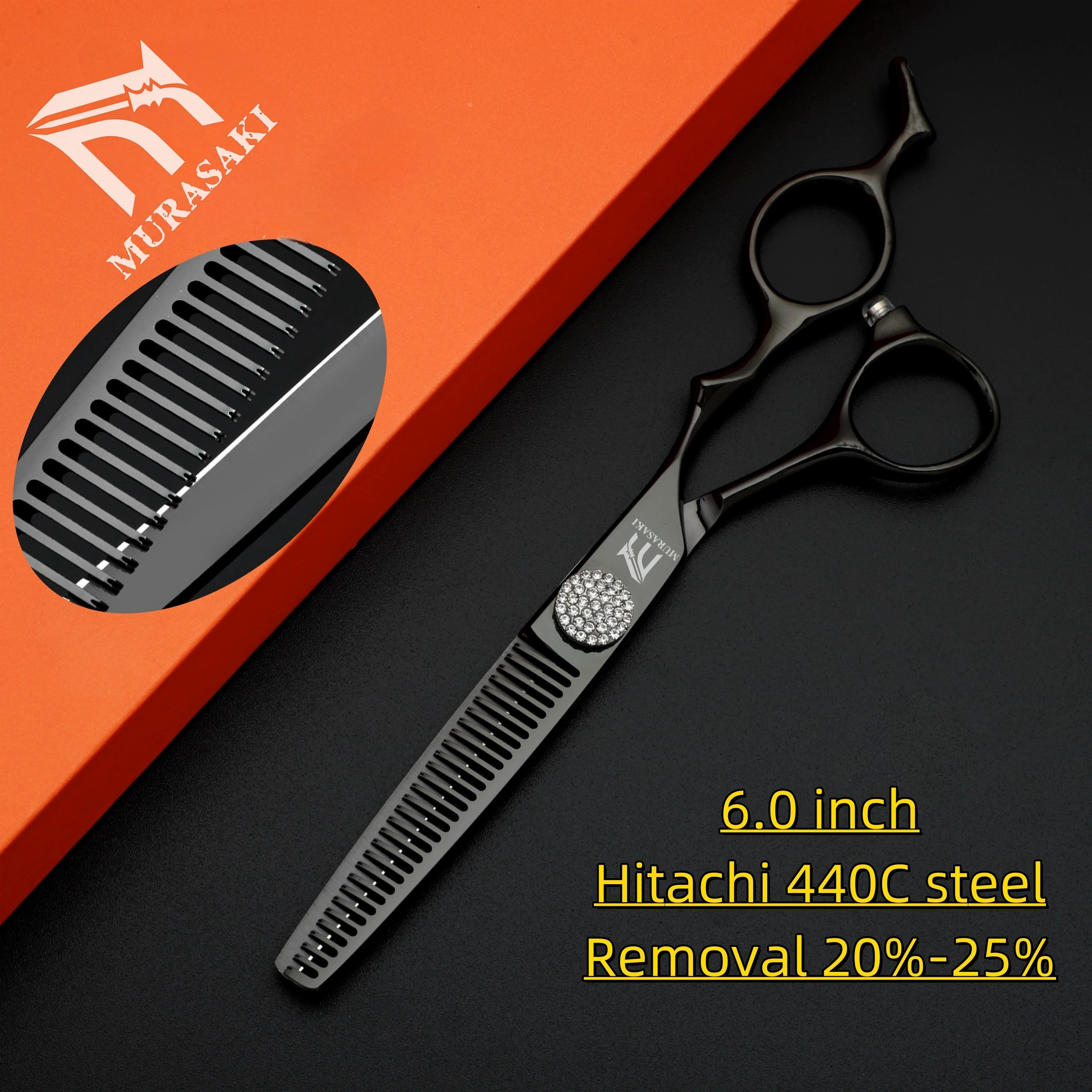 MURASAKI 6-Zoll-Professionsschere mit umgekehrten Zähnen zum Ausdünnen, Hitachi 440C-Stahl-Friseurschere, hochwertige Haarschneidemaschine – Detail 24