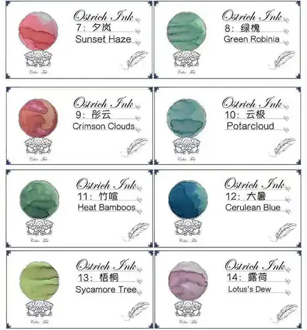 Ostrich Ink, Tomographic Ink Pigment, Gradient Change Watercolor, Non Carbon, Non Blocking Ancient Style Pen Ink
