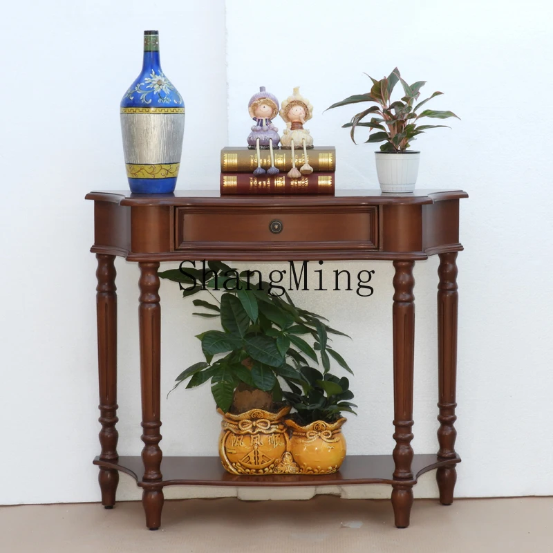 ZYY طاولة المدخل الريفية طاولة المدخل الرجعية الخشب الصلب حالة بسيطة خزانة الزخرفية