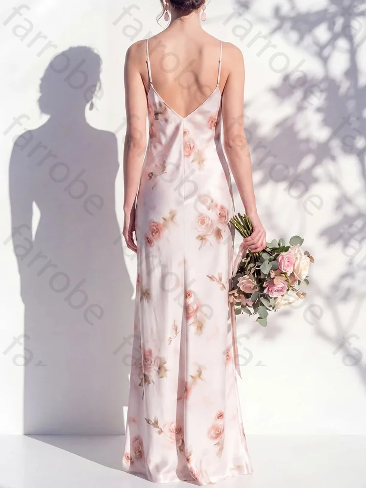 Customized Sexy Spaghetti Straps Sheath Bridesmaid Dresses Elegant Backless Evening Dress Exquisite High Quality Prom Party Gown