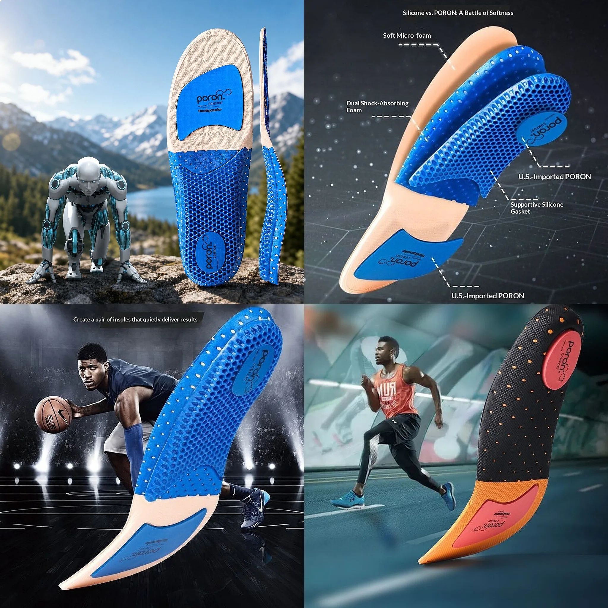 Meiglor Sports Insole Men Women Shock Absorbing Thick Sweat Absorption Anti Odor Soft Running Basketball Marathon Shoe Pad