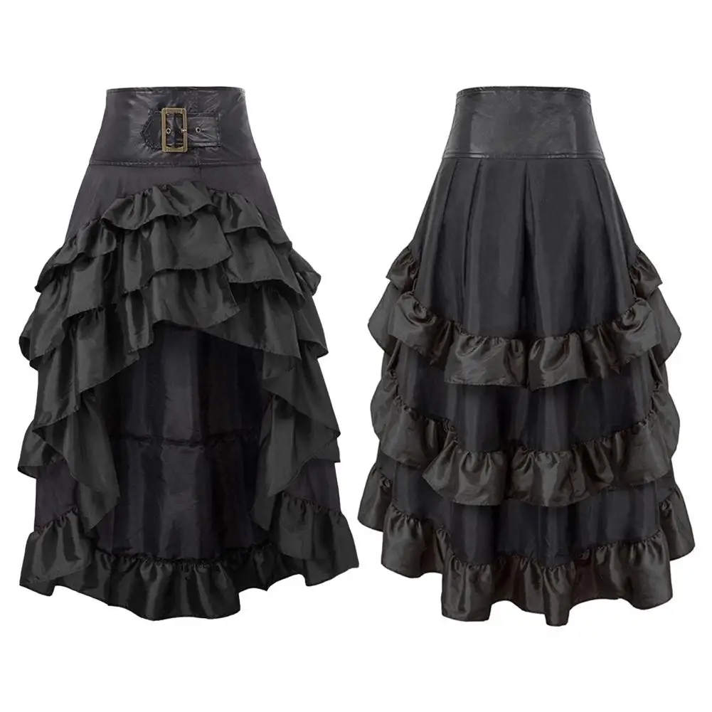 Frauen verstellbarer hoher Rock elastische Taille A-Linie Rock Gothic Renaissance Steampunk kausale Cosplay Mode leichte Stretch kleider