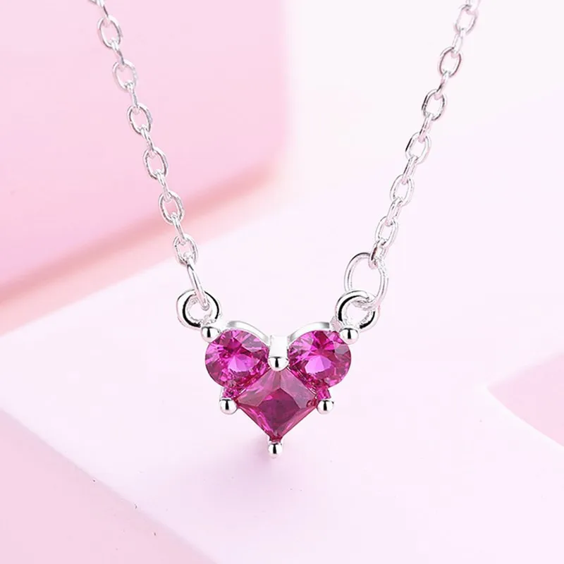 Elegant New Solid 925 Sterling Silver Love Heart Shape Rhinestone Choker Clavicle Chain Necklaces For Women Girl XN111