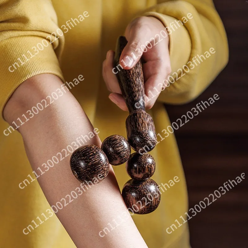 Solid wood hand-held massager, roller wooden ball neck shoulder hand massage beating Soothing meridian active knocking stick