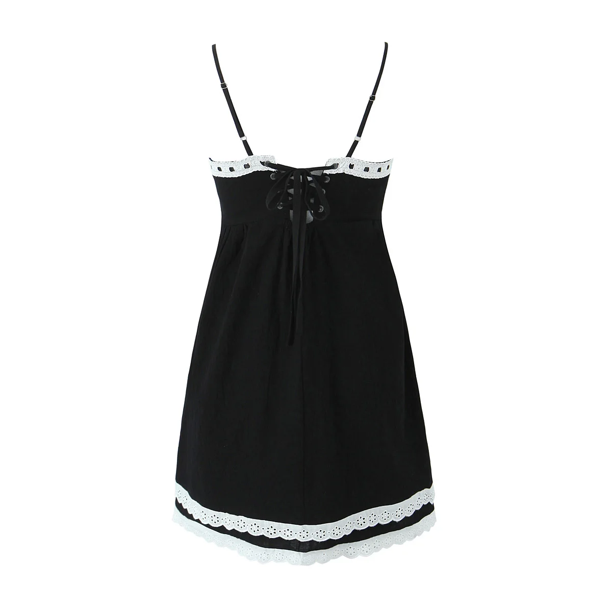 Sexy Black Spliced Embroidery Lace Rope Bow Bra Corset style Mini Dress Women Backless Party Skater Short Sling Robe Holiday