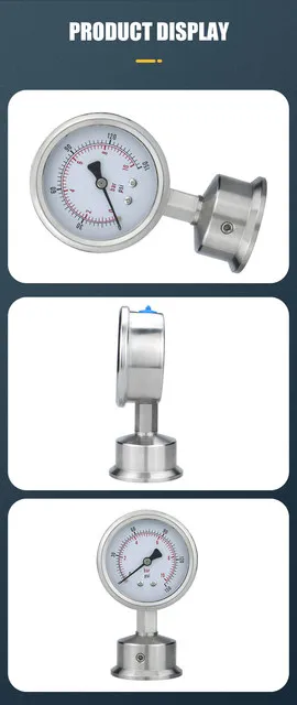 -40-200°C  50.5mm Clamp ConnectionDiaphragm Pressure Gauge Stainless Steel Integrated Sanitary Vacuum Gauge 60mm