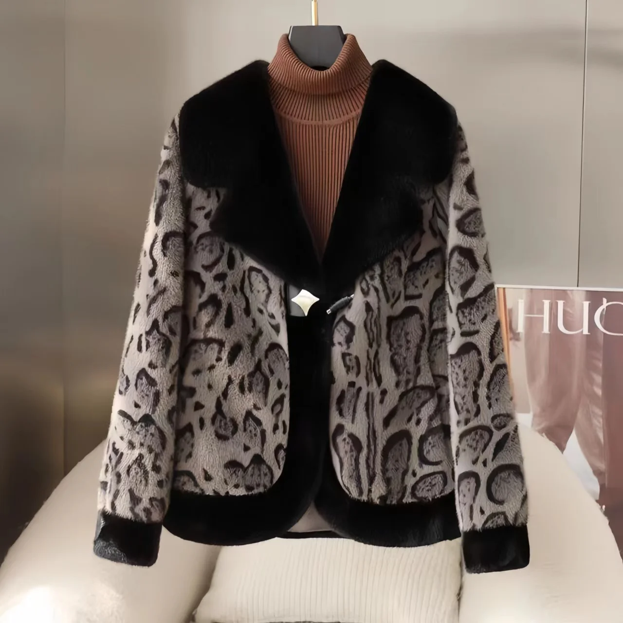 Cappotto in pelliccia di visone finto per donna, giacca con bottone singolo, capispalla con colletto rovesciato, pelliccia spessa, autunno e inverno, nuovo, 2024