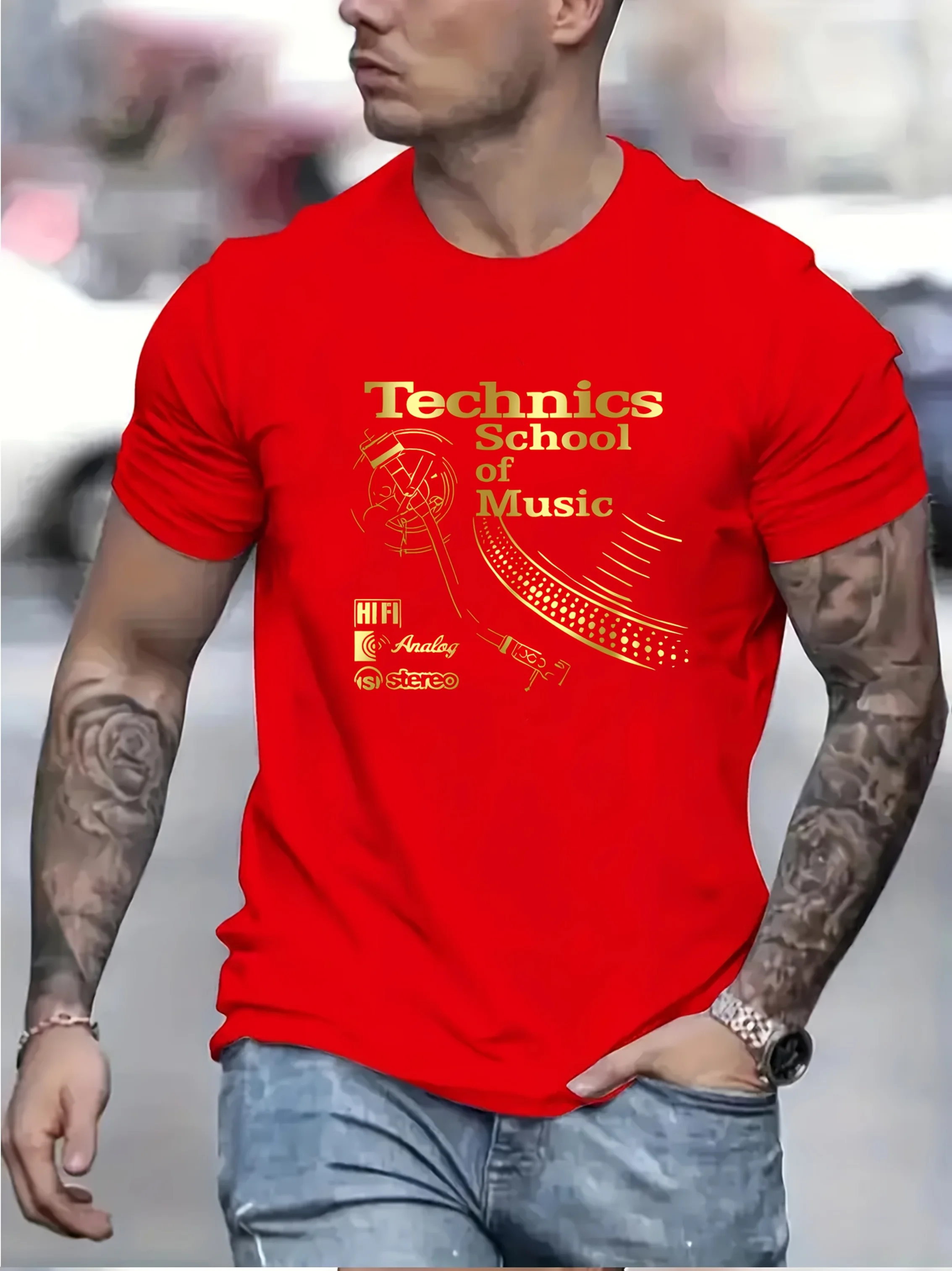 

with "Technics School of Music" Music Craft School Graphic design-100% cotton short sleeve O-neck casual printed men's T-shirt.