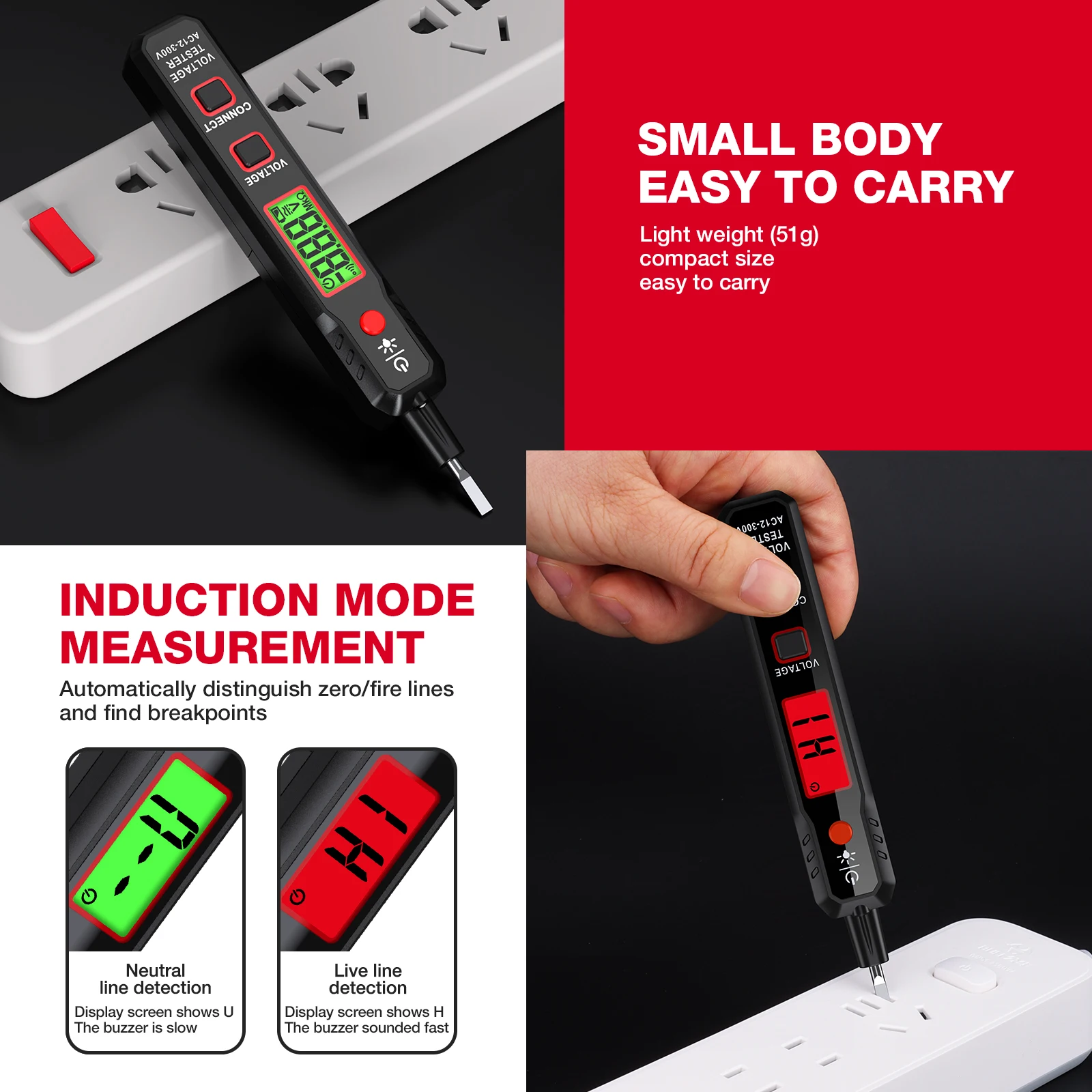 HABOTEST Tester 5 in 1 Voltage Detector Pen Electric Adjustable Non-contact Circuit 300V AC Voltage Backlight Tester HT89