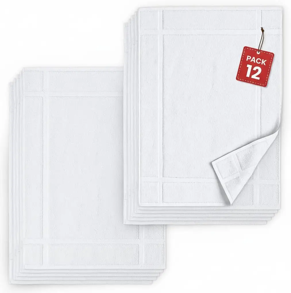 

12-Pack Cotton Bath Mats, 18x25 Inches, Soft & Absorbent Quick-Dry, Machine Washable White