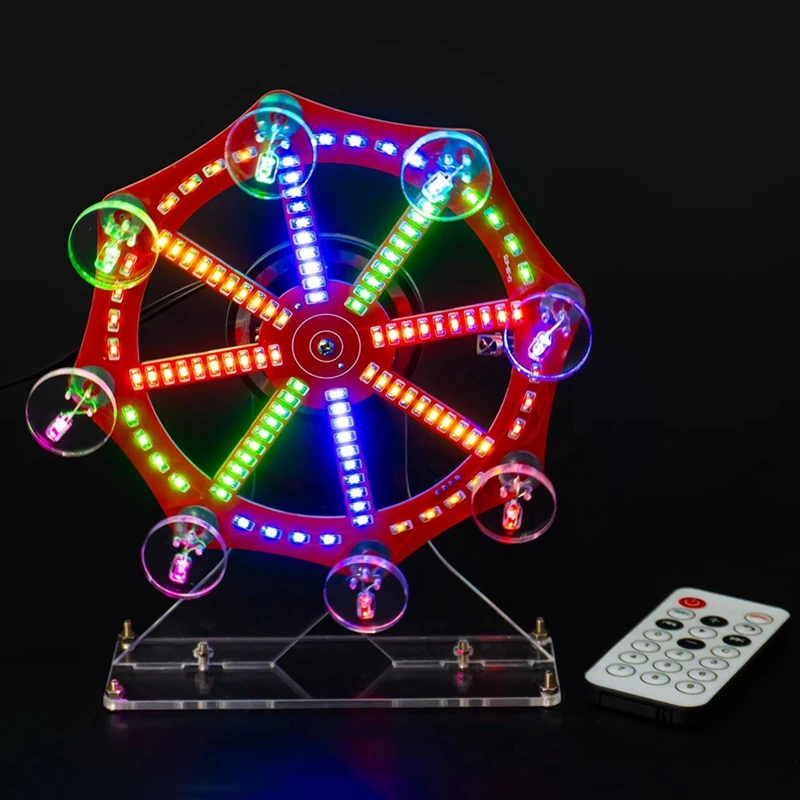 DIY Electronic Kit LED Rotating Skyscraper Wheel Flashing Soldering Project Practice Kit 10 Kinds Flashing Mode Remote