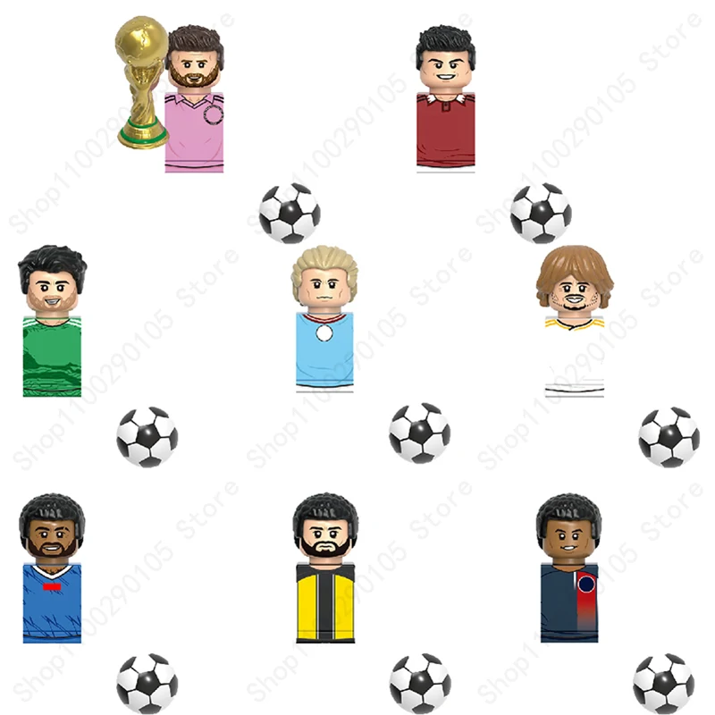 G0163 G0495~G0502 Football Player Stars Famous Soccer Games Bricks Dolls Mini Action Toy Figura Building Blocks Toys Kids Gifts