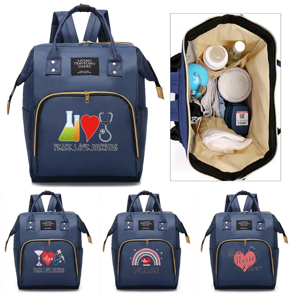 Nurse Print Mommy Pack Large Capacity Multifunctional Compartments Backpack Portable Casual Travel Storage Double Shoulder Bag