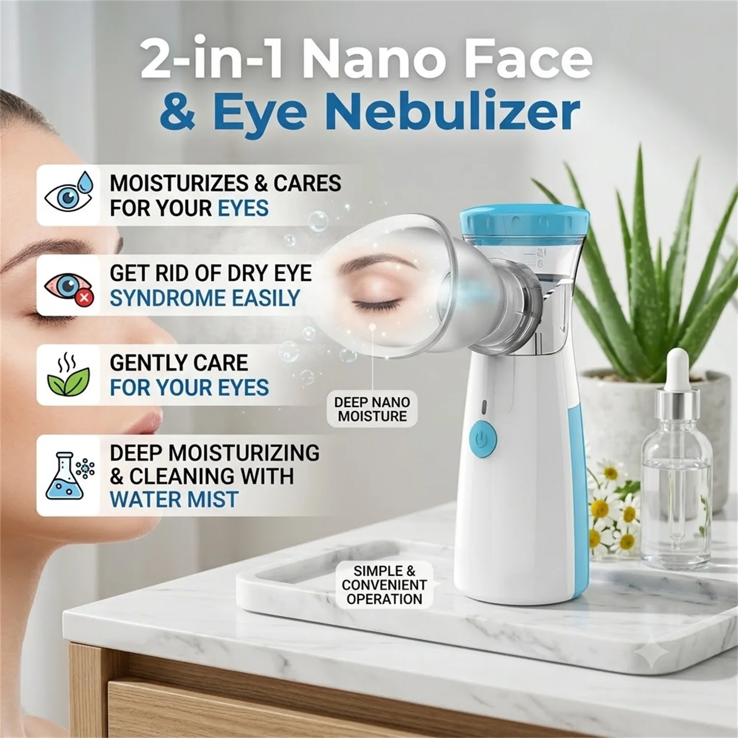 Silent Mini Mesh Eye Steamer Handheld Mist Sprayer, Portable Eye Humidifier for Dry Eyes Fatigue Relief Facial Skin Rehydration