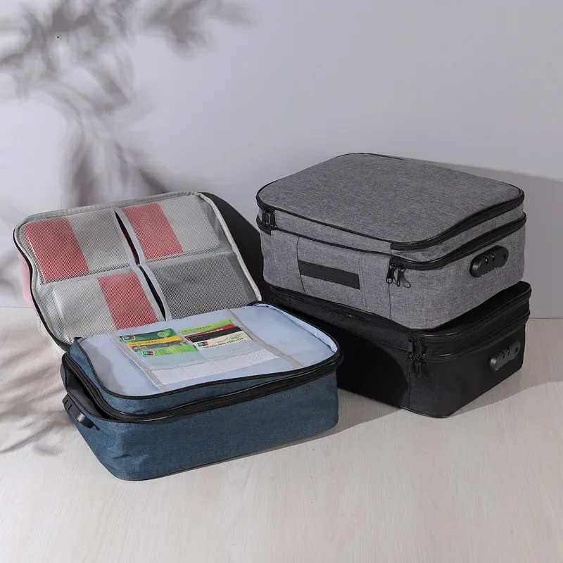 

Огнестойкая сумка для документов с паролем, водонепроницаемая сумка для путешествий, надежная сумка на молнии для хранения денег и документов, многослойный защитный футляр для карт