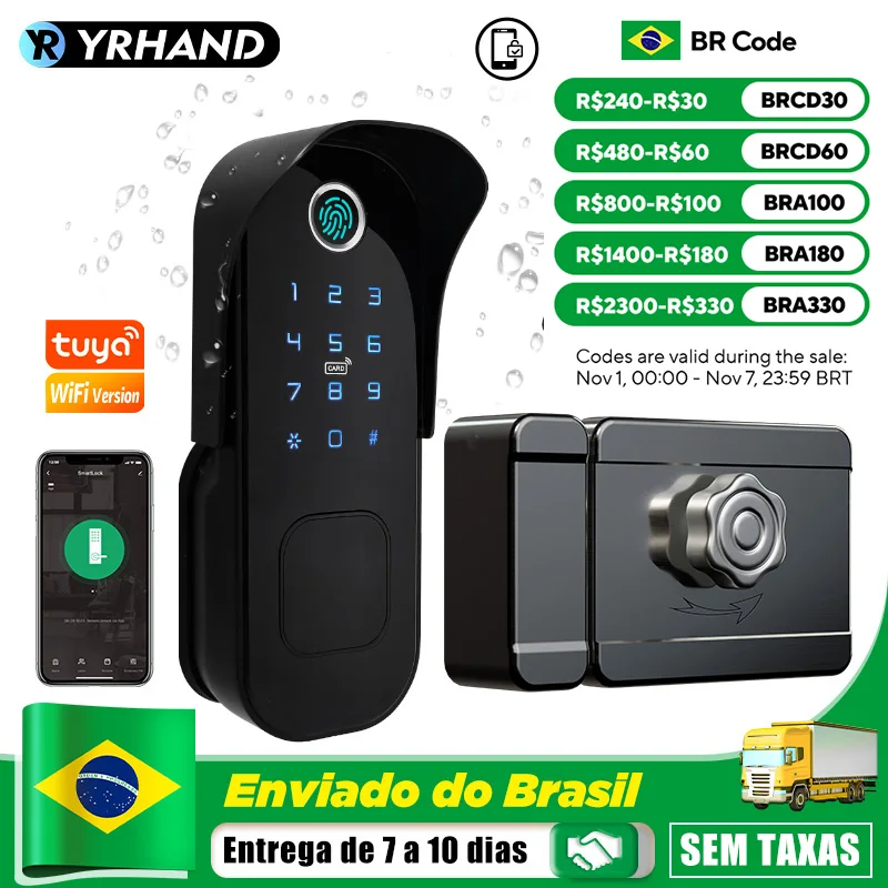 YRHAND Do Brasil R5 Tuya Smart lock fechadura eletronico digital Waterproof Wifi Fingerprint Lock Electronic Door Lock For Home