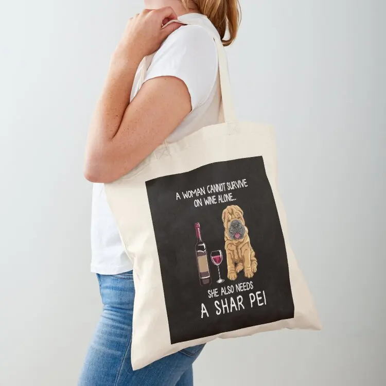 

Shar Pei and wine Funny dog Tote Bag bags woman 2025 Reusable bags hand bag ladies custom bags