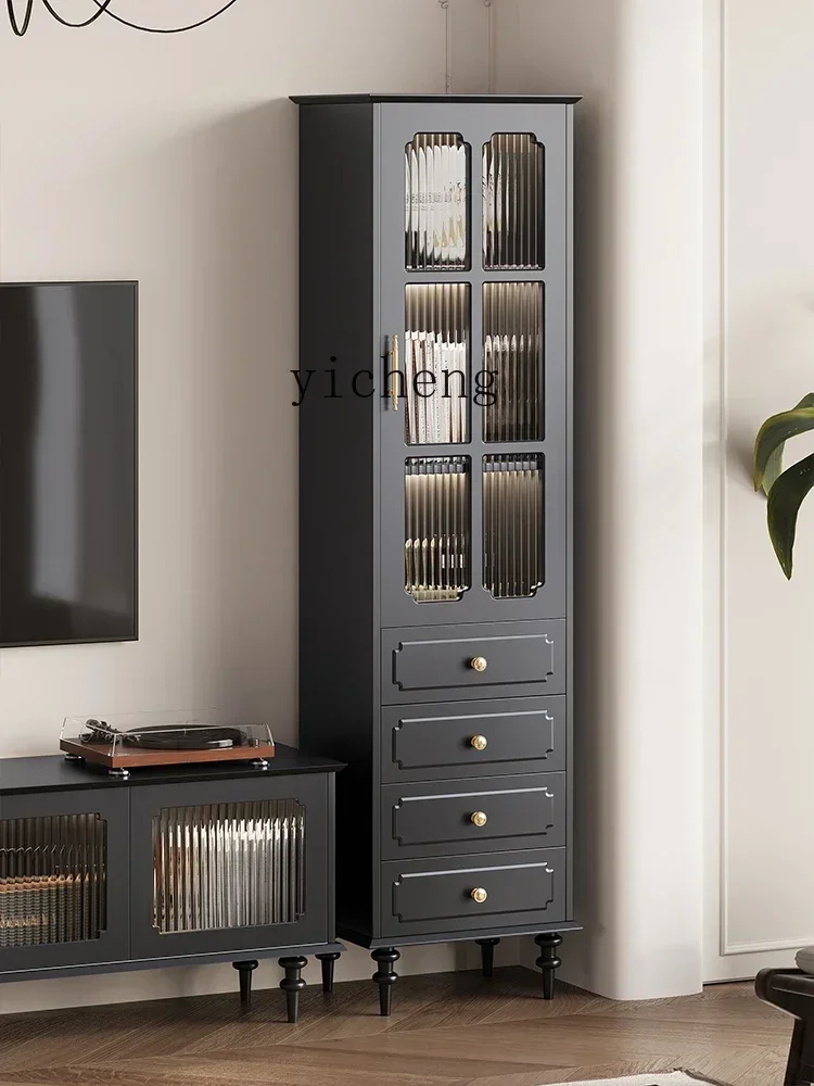 v5.29 American retro bookcase with glass door sofa side display cabinet high and narrow cabinet vertical cabinet