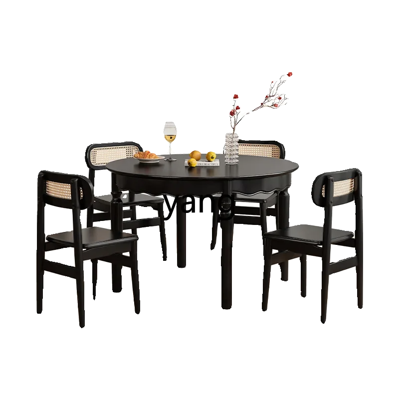 ZL all solid wood round dining table American black round table retro dining table household small apartment