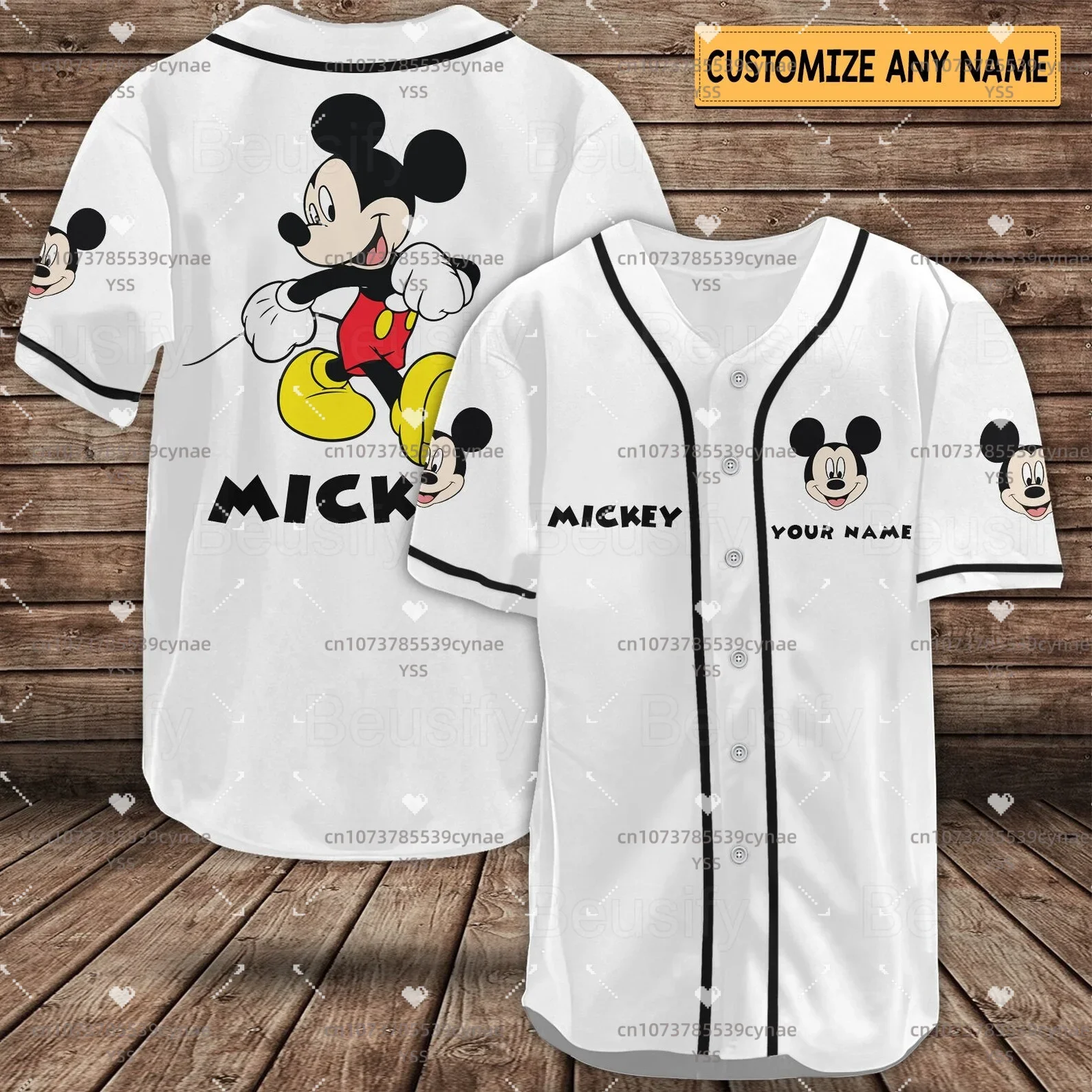 Disney Baseball Jersey Custom Name Women's Mickey Baseball Jersey Fashionable Disney Short Sleeve Hawaiian Shirt Track Top