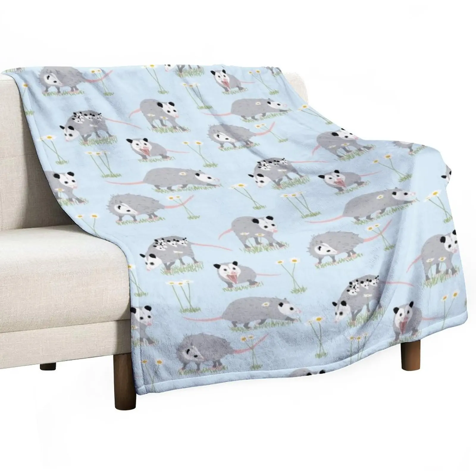 

Opossums and Daisies Throw Blanket Hairy Blankets Picnic Blanket Sofa Quilt Beach Blanket