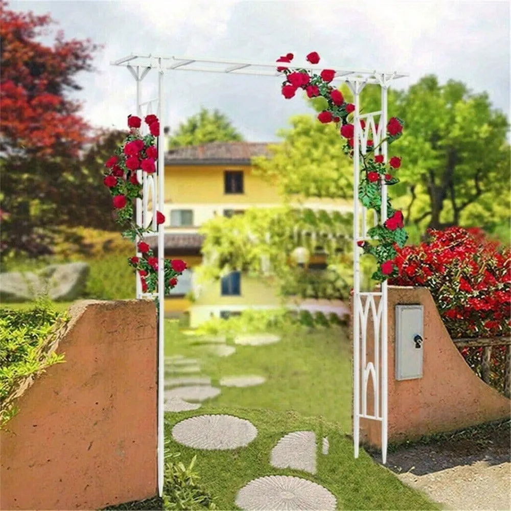 2M Metal Garden Arch Tubular Arbour Trellis Roses Climbing Plant Support Archway