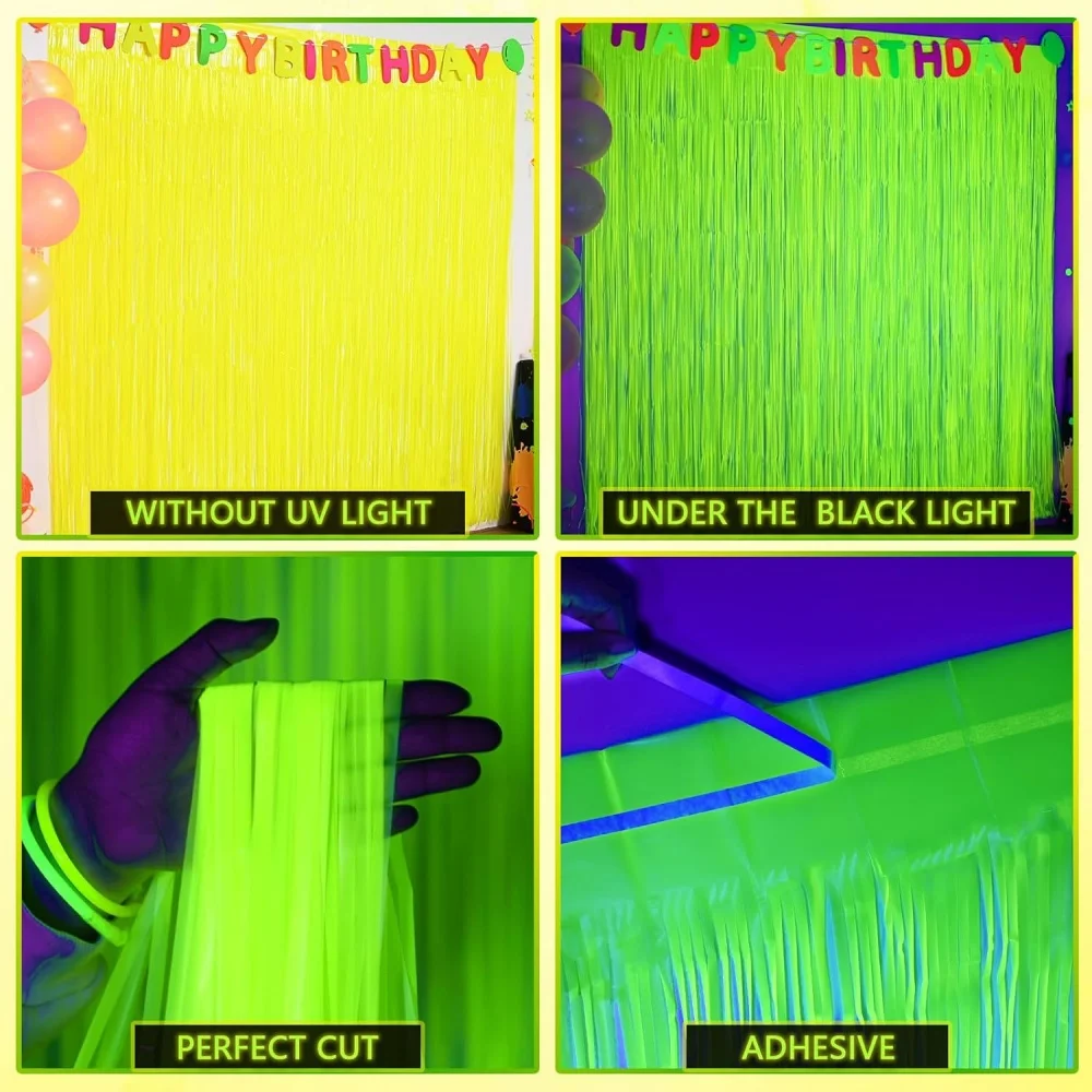 1 x 2M Fluoreszierende Makronen-Regenfalle-Folienvorhänge mit Quasten für Karneval, Party, Bar, Geburtstag, Hochzeit, Dekoration, Hintergrund-Requisiten – Detail 9