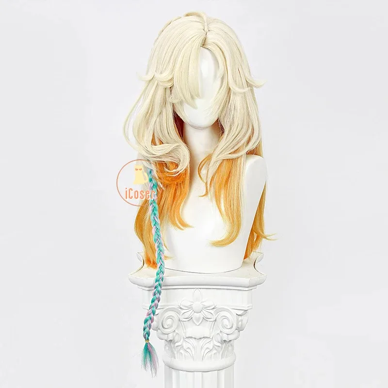 Parrucca cosplay iCoser Xilonen Genshin Impact Biondo chiaro Capelli arancioni Rosa Blu Treccia Natlan Festa di Halloween per donne Ragazze Puntelli