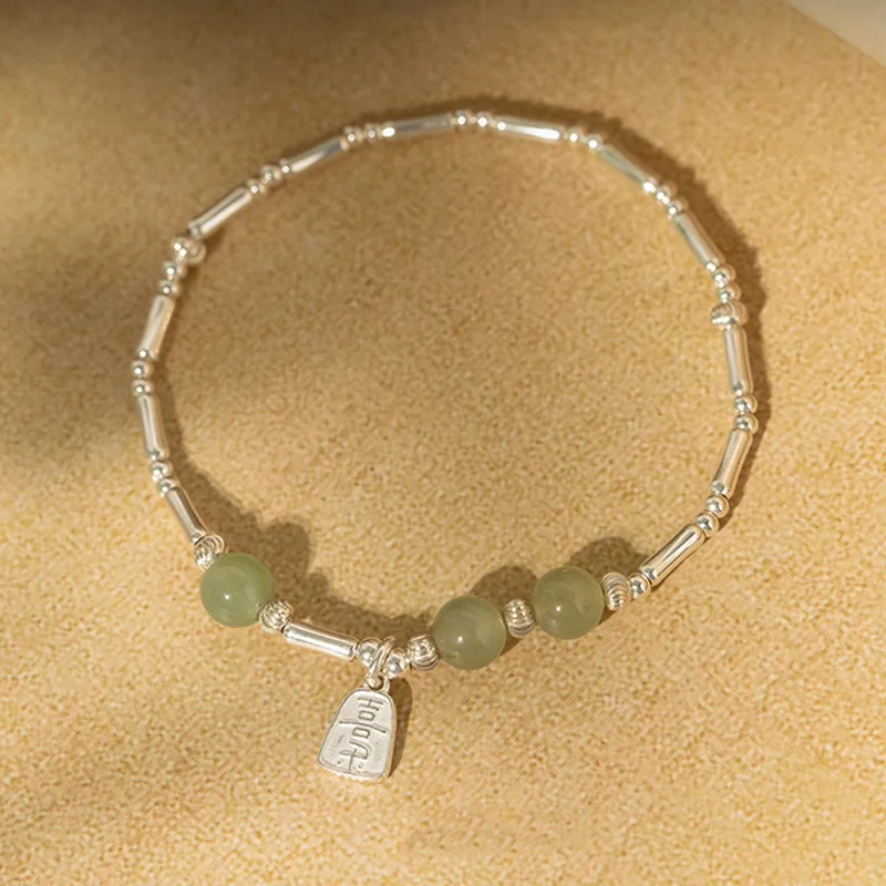 Natural Chinese Style Hetian Jade Bamboo Joint Bracelet S925 Silver Light Luxury Niche Exquisite Gift For Girlfriends