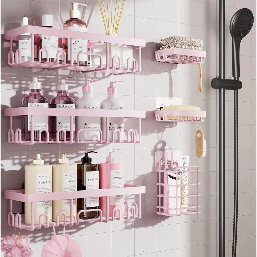 

Нержавеющая водонепроницаемая душевая кабина, 6 упаковок, стойка для клейких листов без сверления с держателем для мыла, органайзеры для ванной комнаты большой емкости и